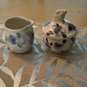 3 piece ceramic sugar bowl and mini milk pitcher